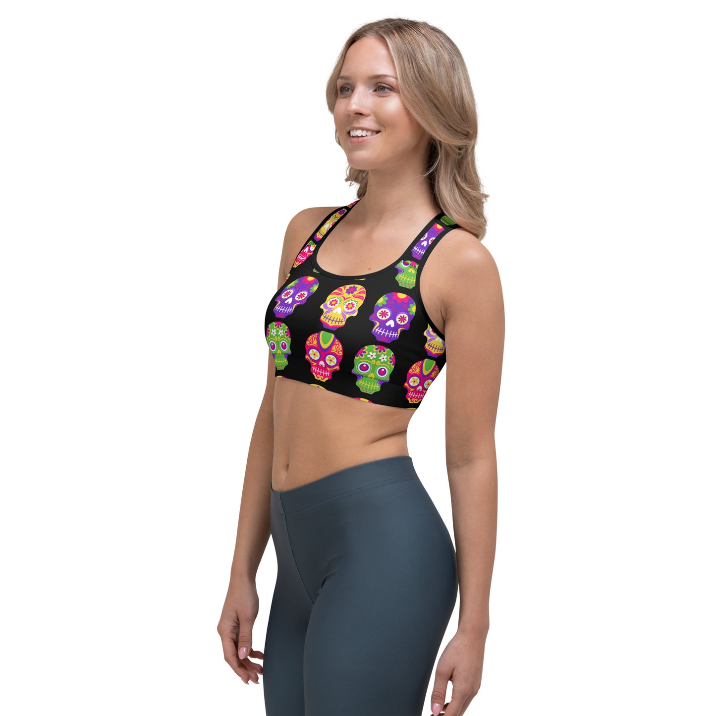 Black in Back Sugar Skulls Yoga Sports Bra