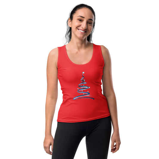 Contemporary Christmas Tree Yoga Tank Top on Red