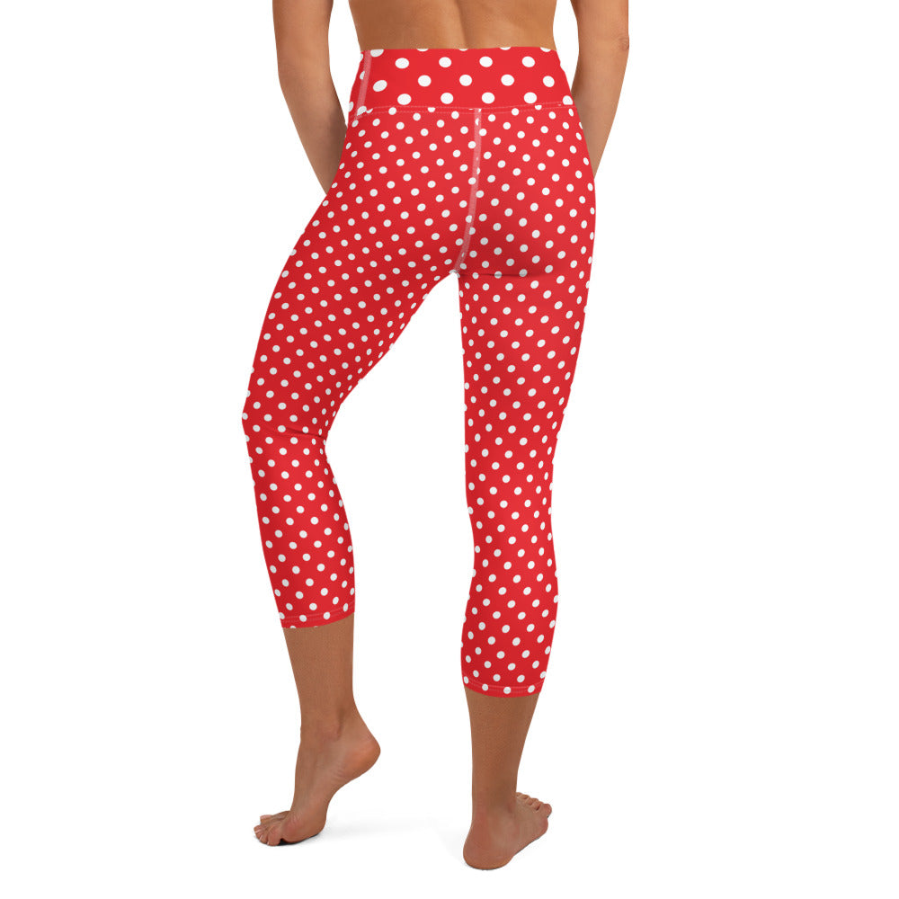 Winter White Polka Dots Yoga Capri Leggings