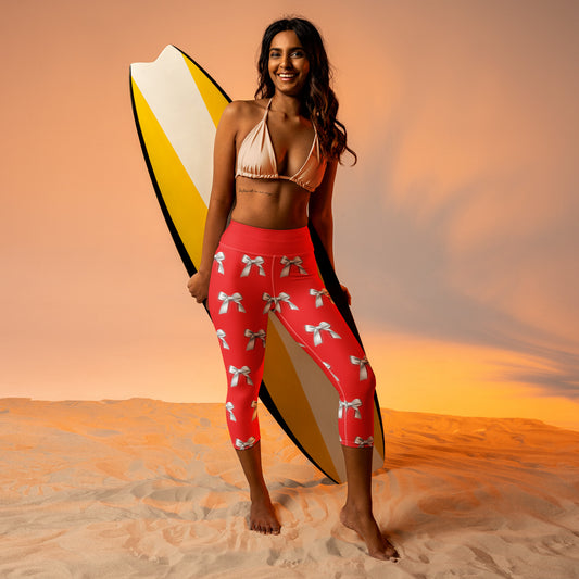 Ritzy Christmas Ribbon Yoga Capri Leggings