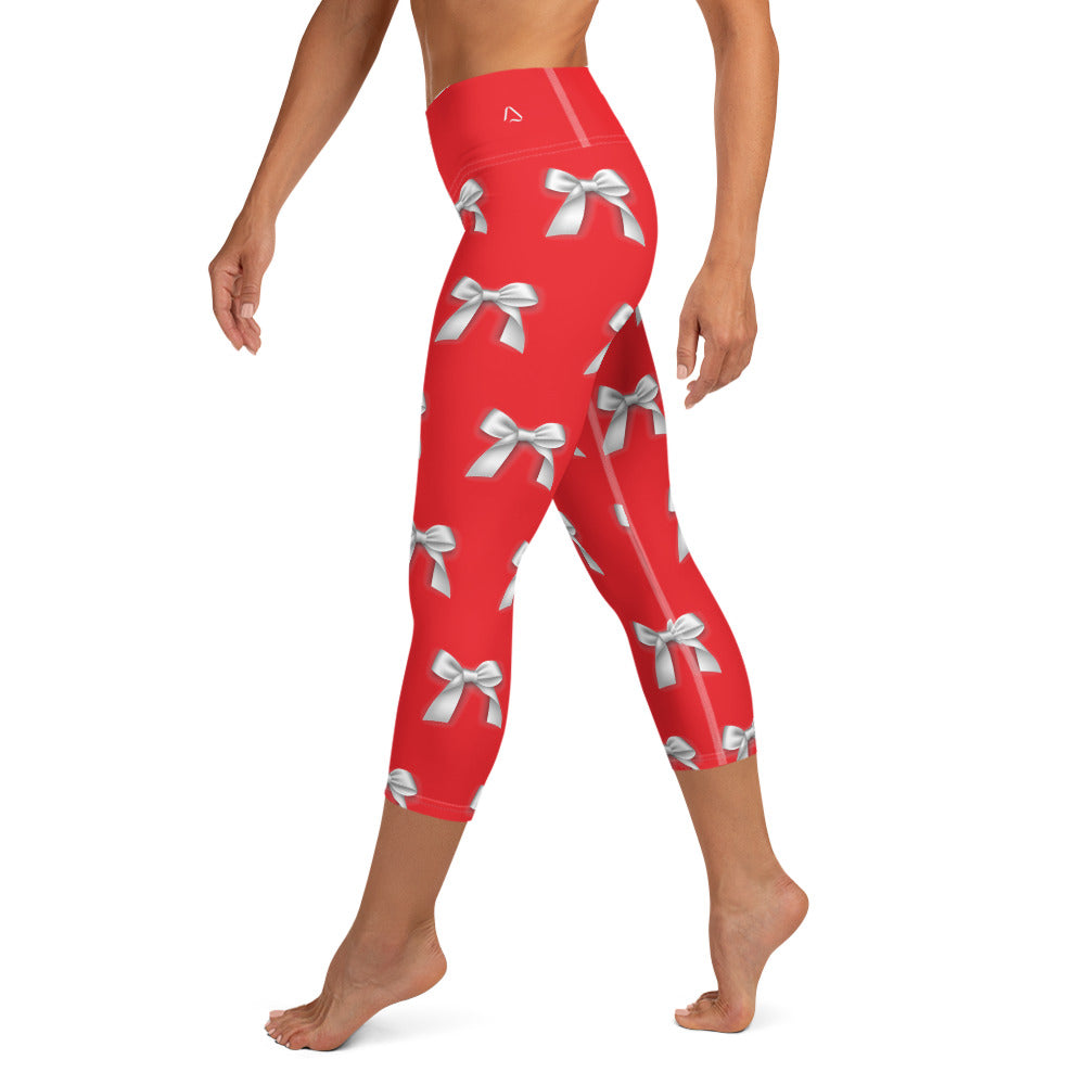 Ritzy Christmas Ribbon Yoga Capri Leggings