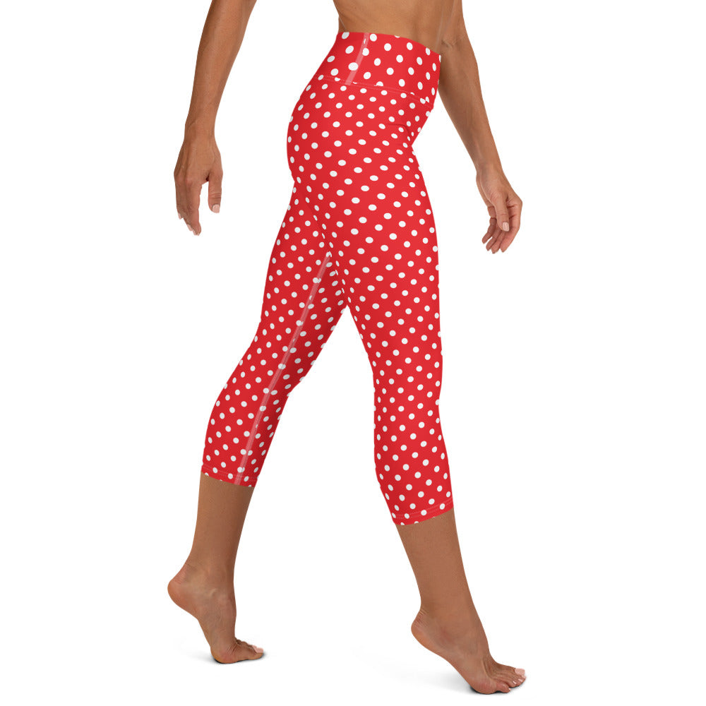 Winter White Polka Dots Yoga Capri Leggings
