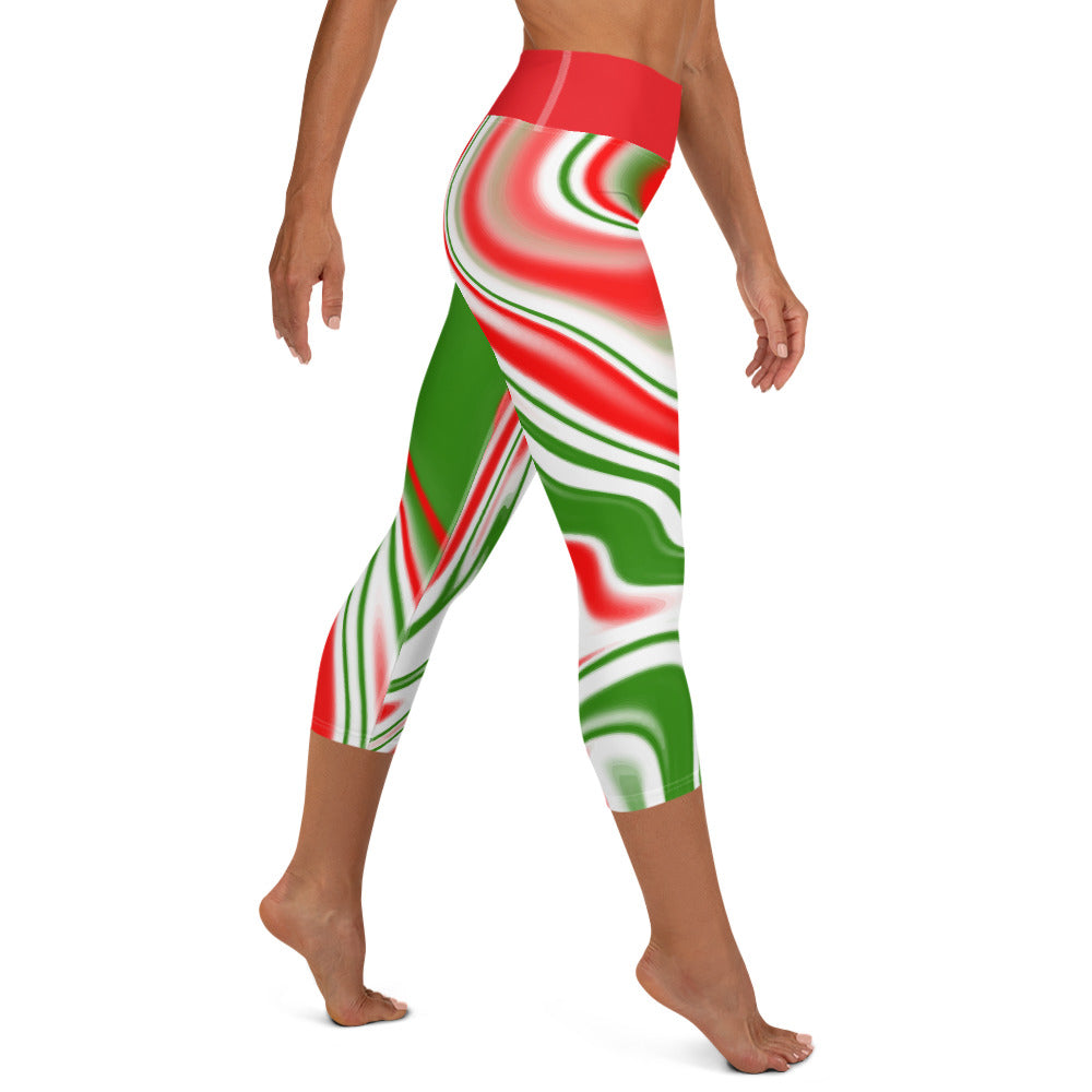 Candy Cane Swirl Yoga Capri Leggings