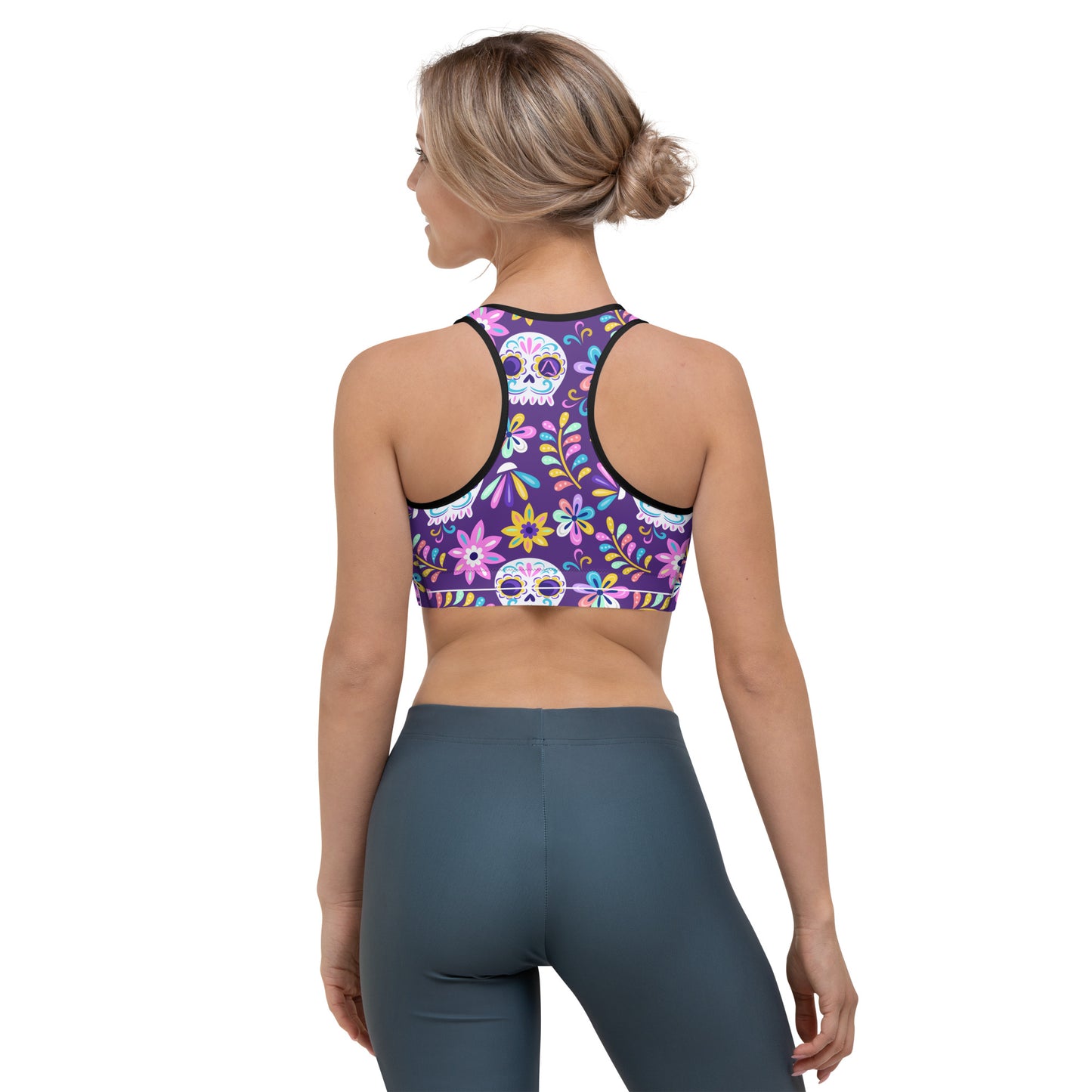 Dia de los Muertos Solid Yoga Sports Bra