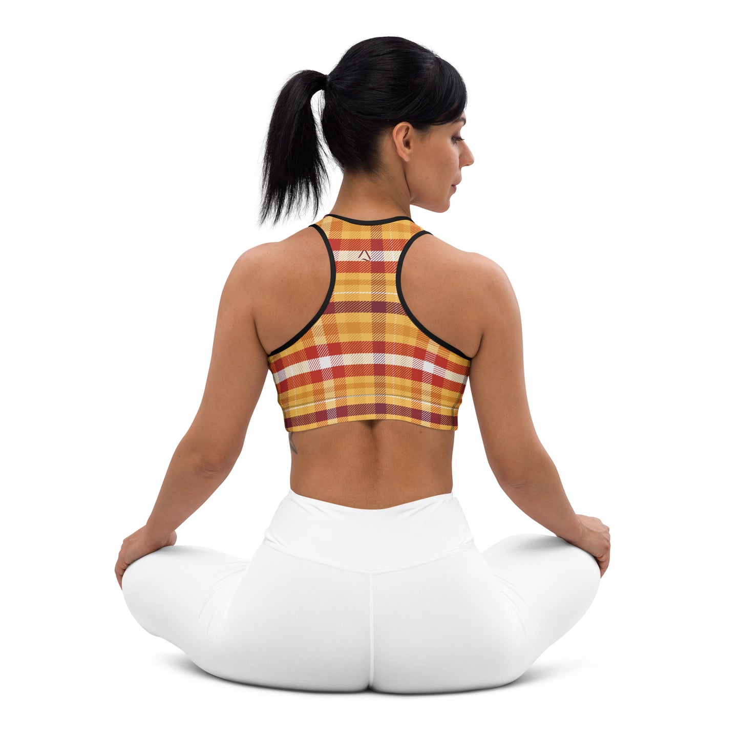 Butterscotch Pudding Plaid Yoga Sports Bra