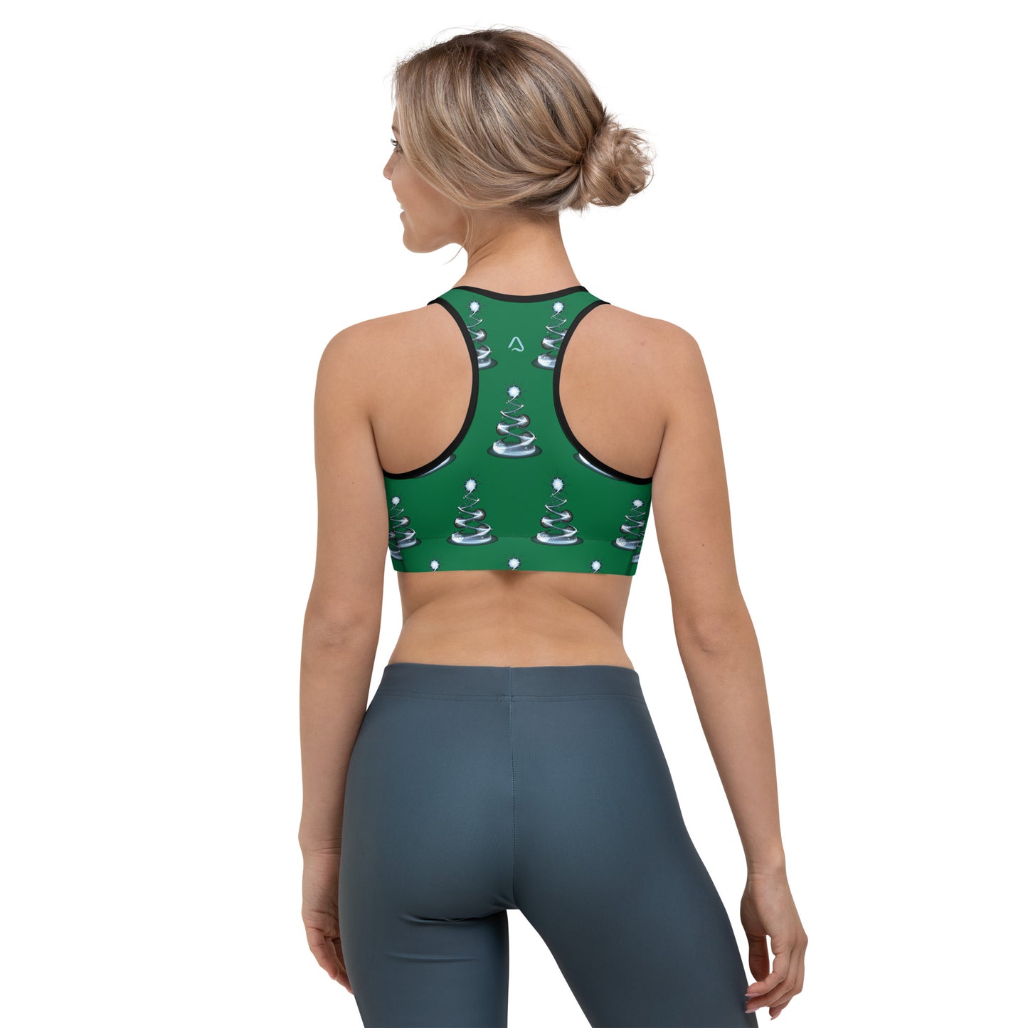 Contemporary Christmas Tree Sports Bra on Green