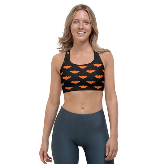 Bat in Black Yoga Sports Bra