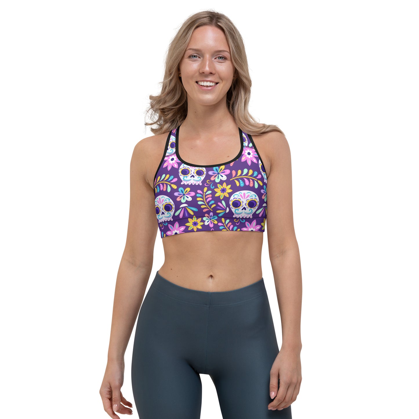 Dia de los Muertos Solid Yoga Sports Bra