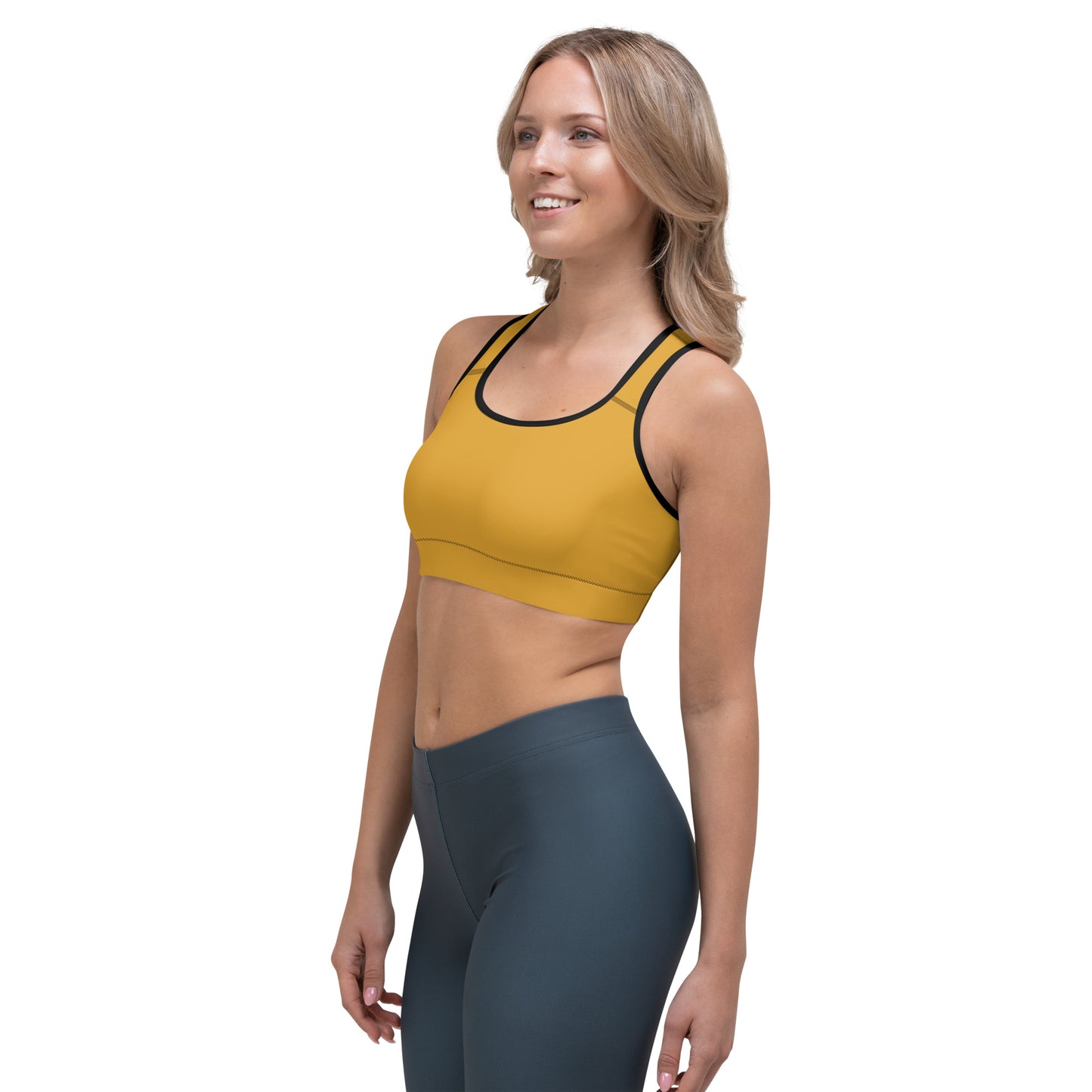 Sunflower Floral Solid Yoga Sports Bra