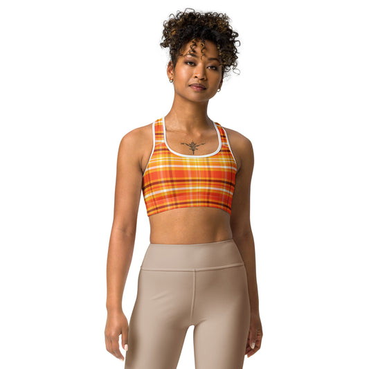 Pumpkin Plaid Yoga Sports Bra