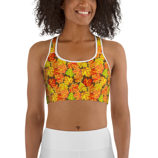 Fallen Fall Leaves Yoga Sports Bra