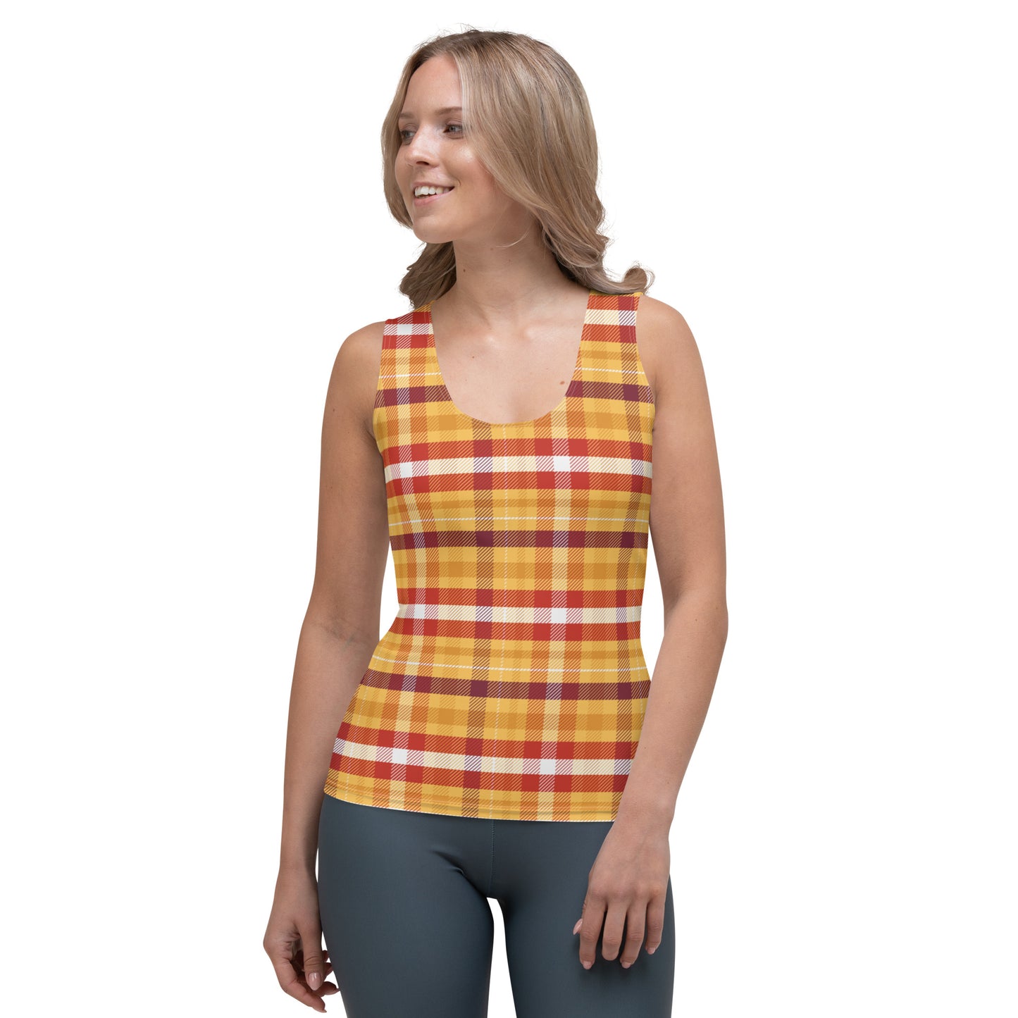 Butterscotch Pudding Plaid Yoga Tank Top