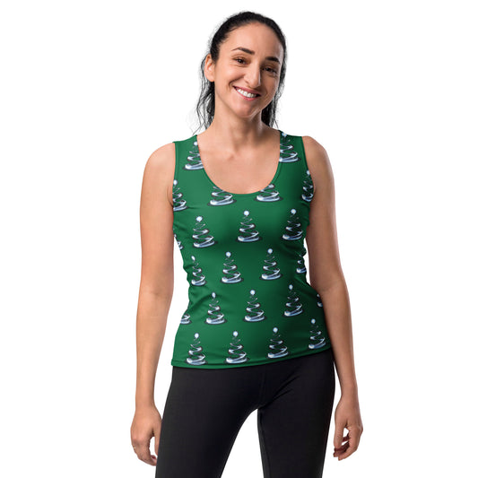 Contemporary Christmas Tree Yoga Tank Top on Green