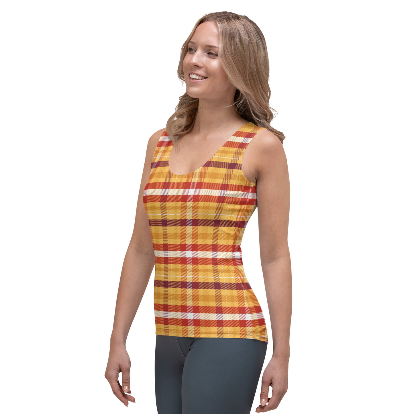 Butterscotch Pudding Plaid Yoga Tank Top