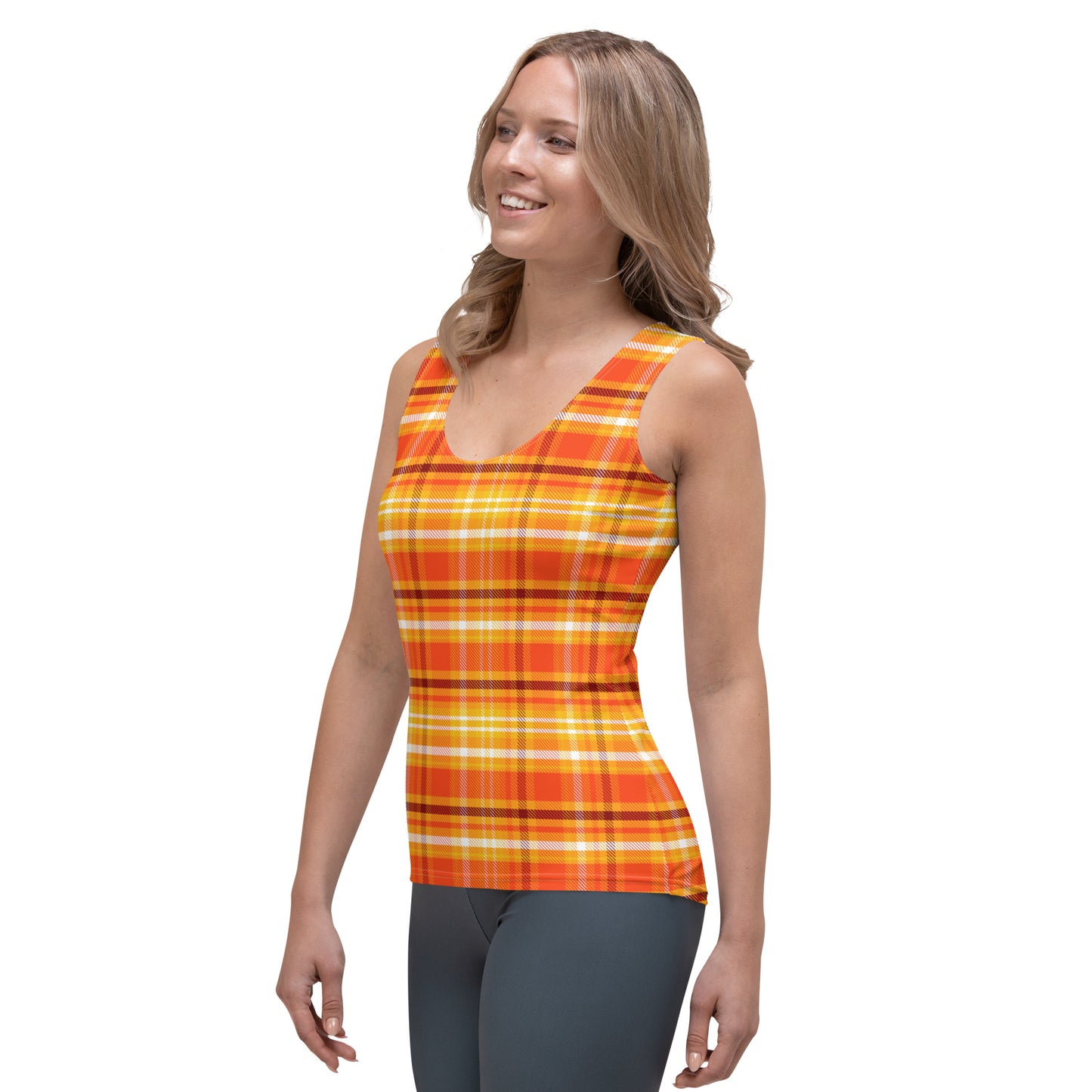 Pumpkin Plaid Yoga Tank Top