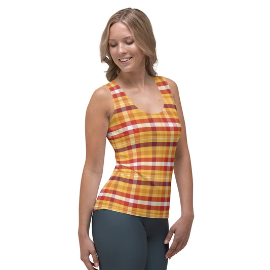 Butterscotch Pudding Plaid Yoga Tank Top