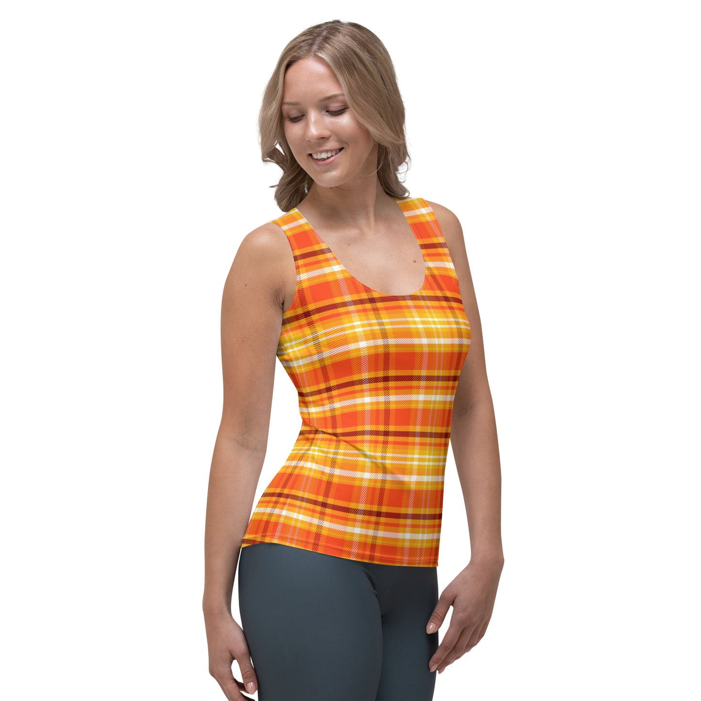 Pumpkin Plaid Yoga Tank Top