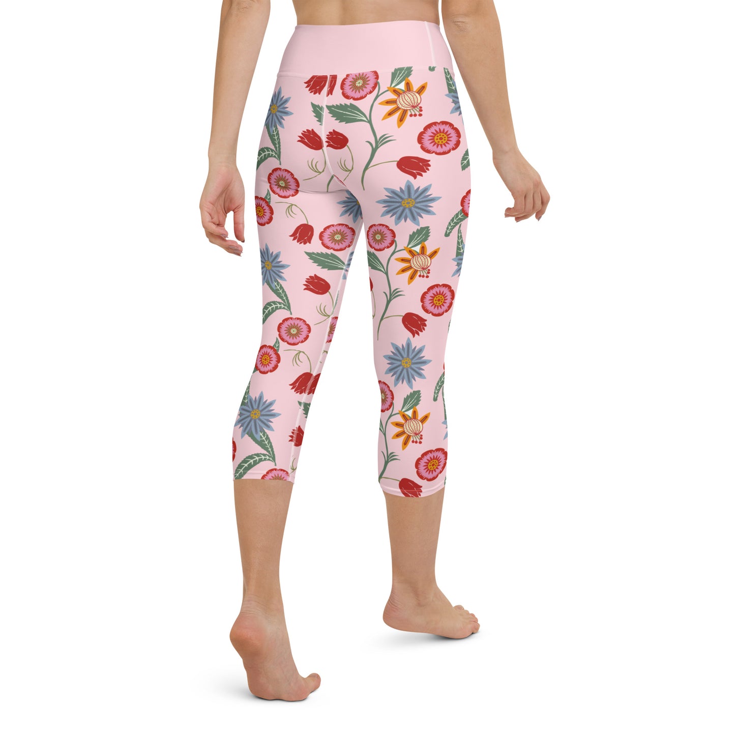 Vintage Pink Floral Yoga Capris