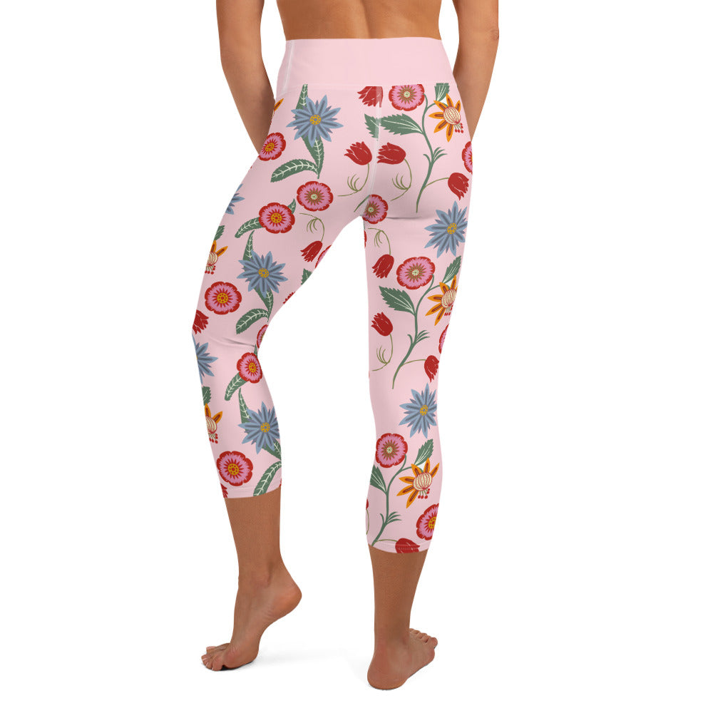 Vintage Pink Floral Yoga Capris