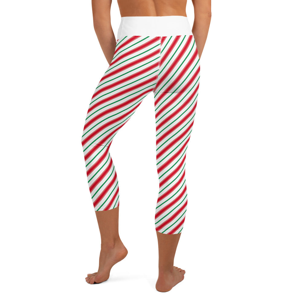 Candy Cane Yoga Capri Leggings