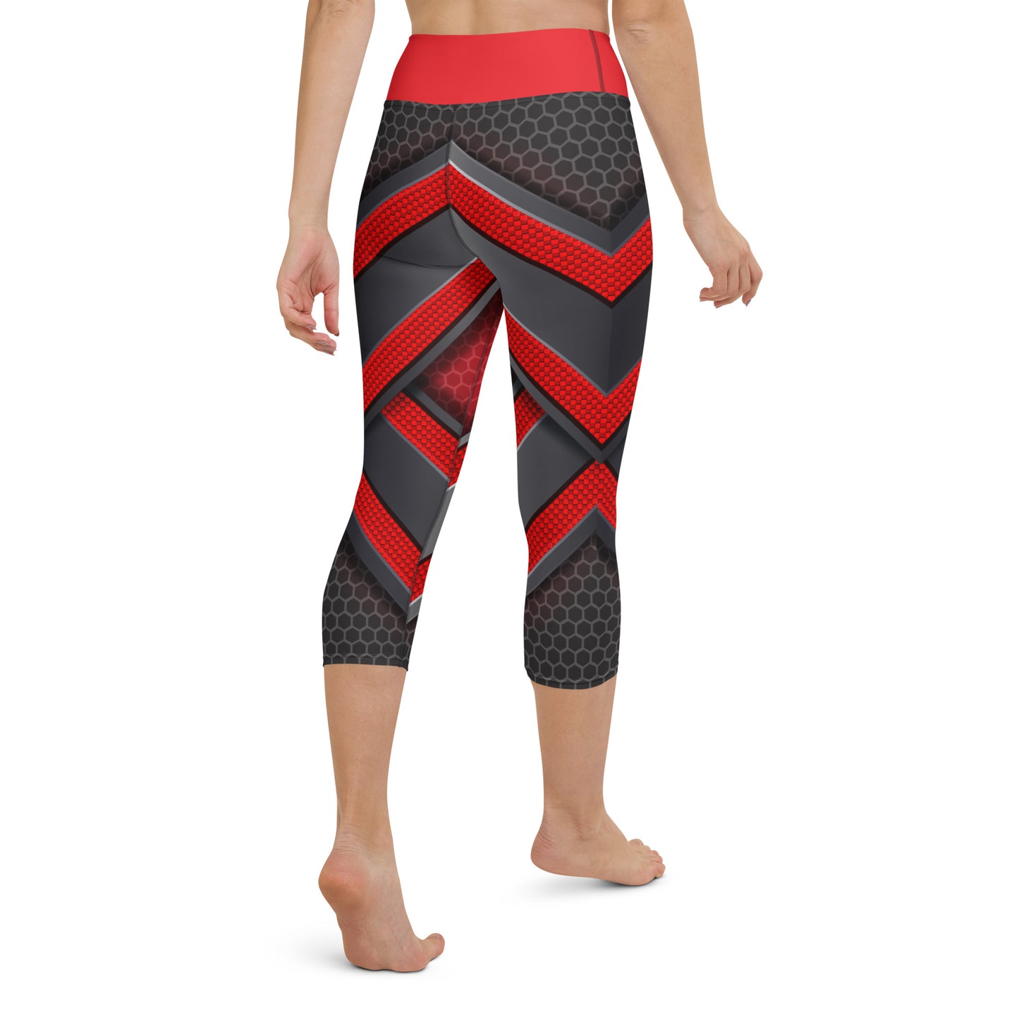 Black & Red Carbon Fiber Yoga Capri Leggings