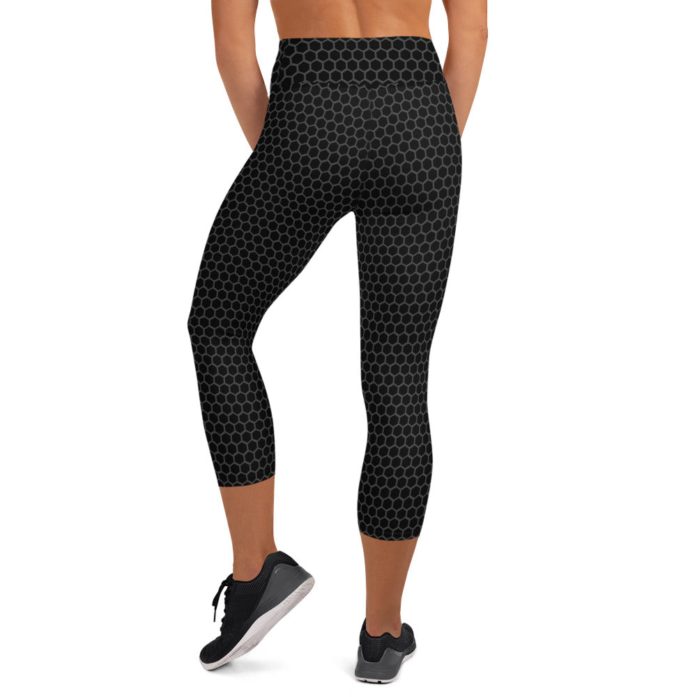 Black Carbon Fiber Yoga Capri Leggings