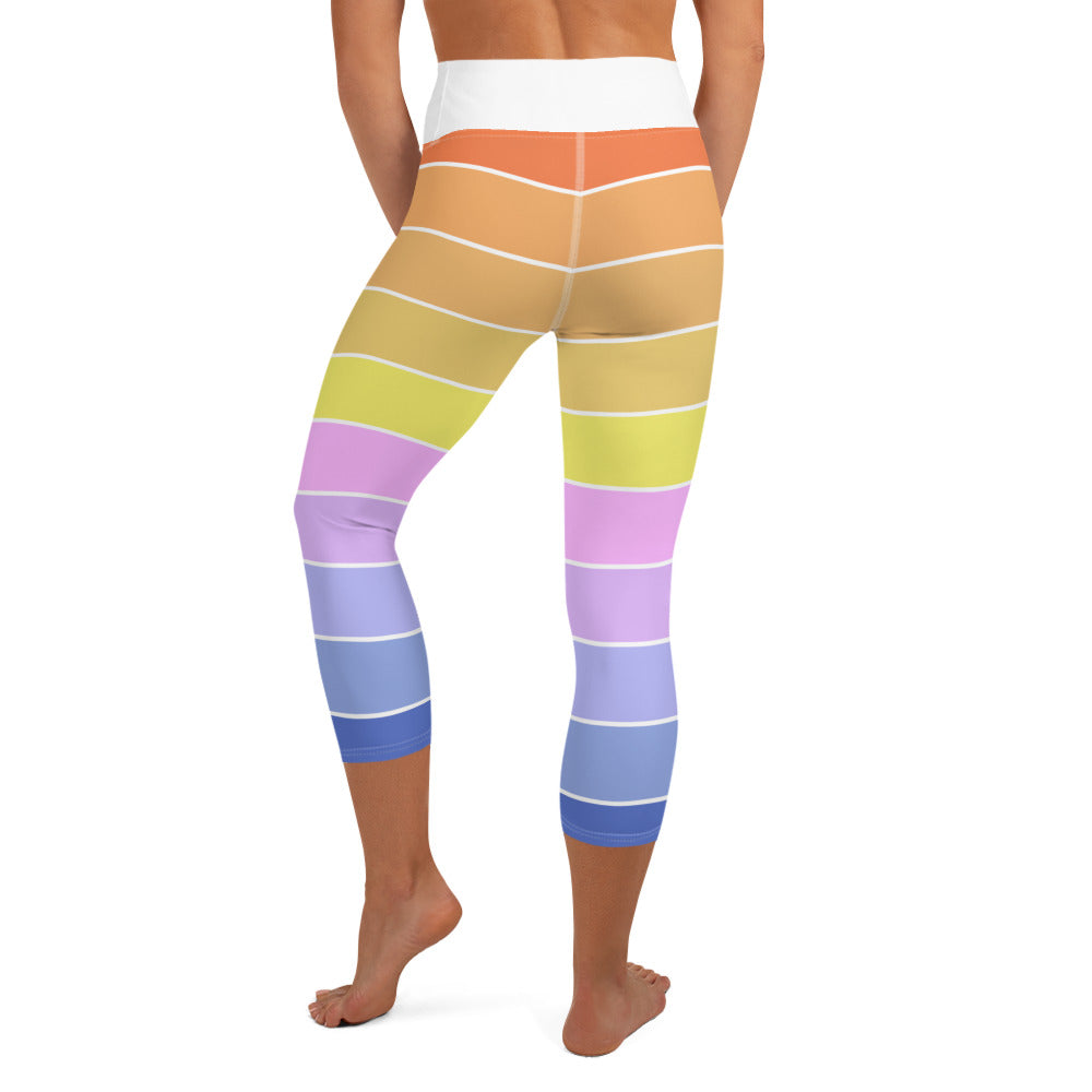 Pastel Rainbow Stripes Yoga Capri Leggings