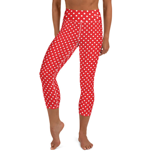 Winter White Polka Dots Yoga Capri Leggings