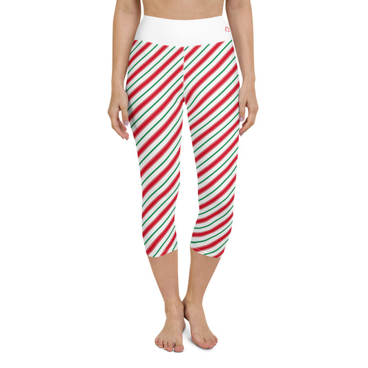 Candy Cane Yoga Capri Leggings