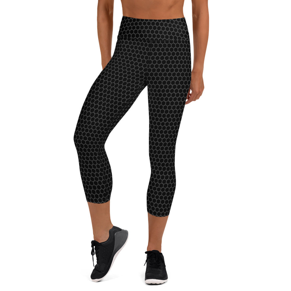 Black Carbon Fiber Yoga Capri Leggings