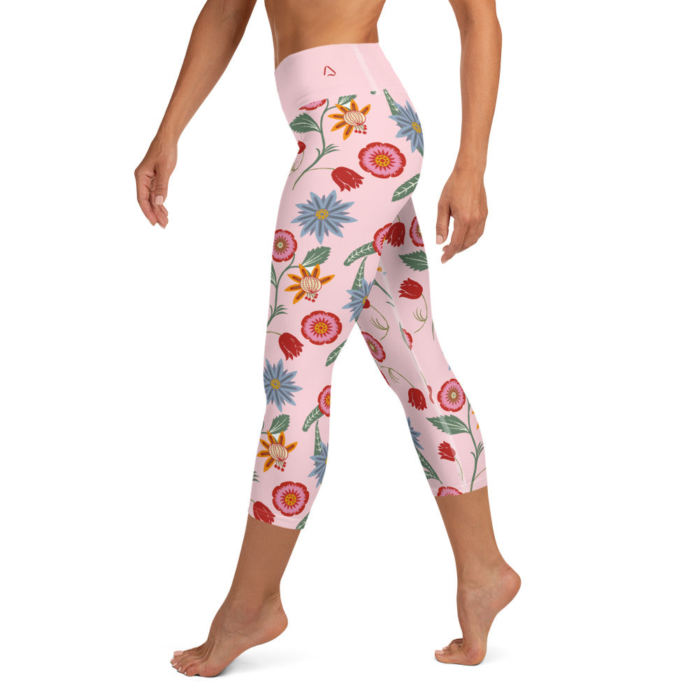 Vintage Pink Floral Yoga Capris