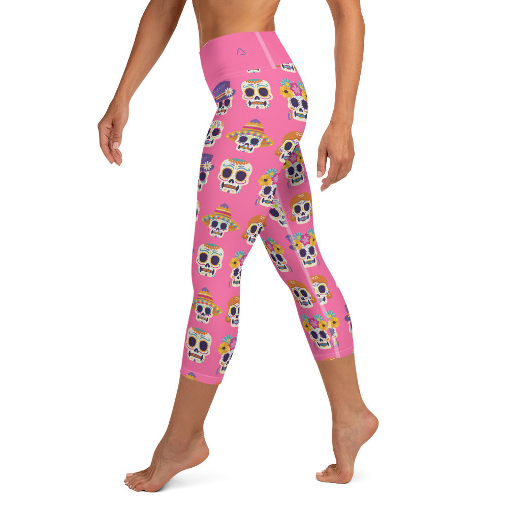 Playfully Pink Sugar Skulls Yoga Capris