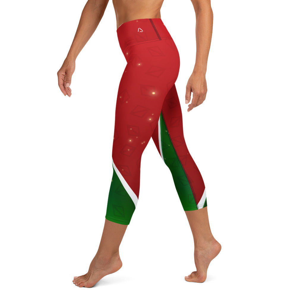 Red Green Triangle Yoga Capri Leggings