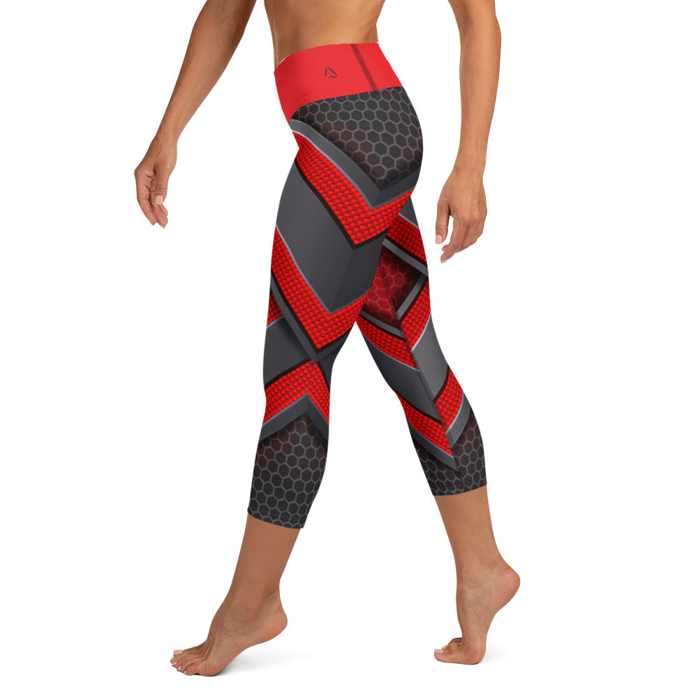 Black & Red Carbon Fiber Yoga Capri Leggings