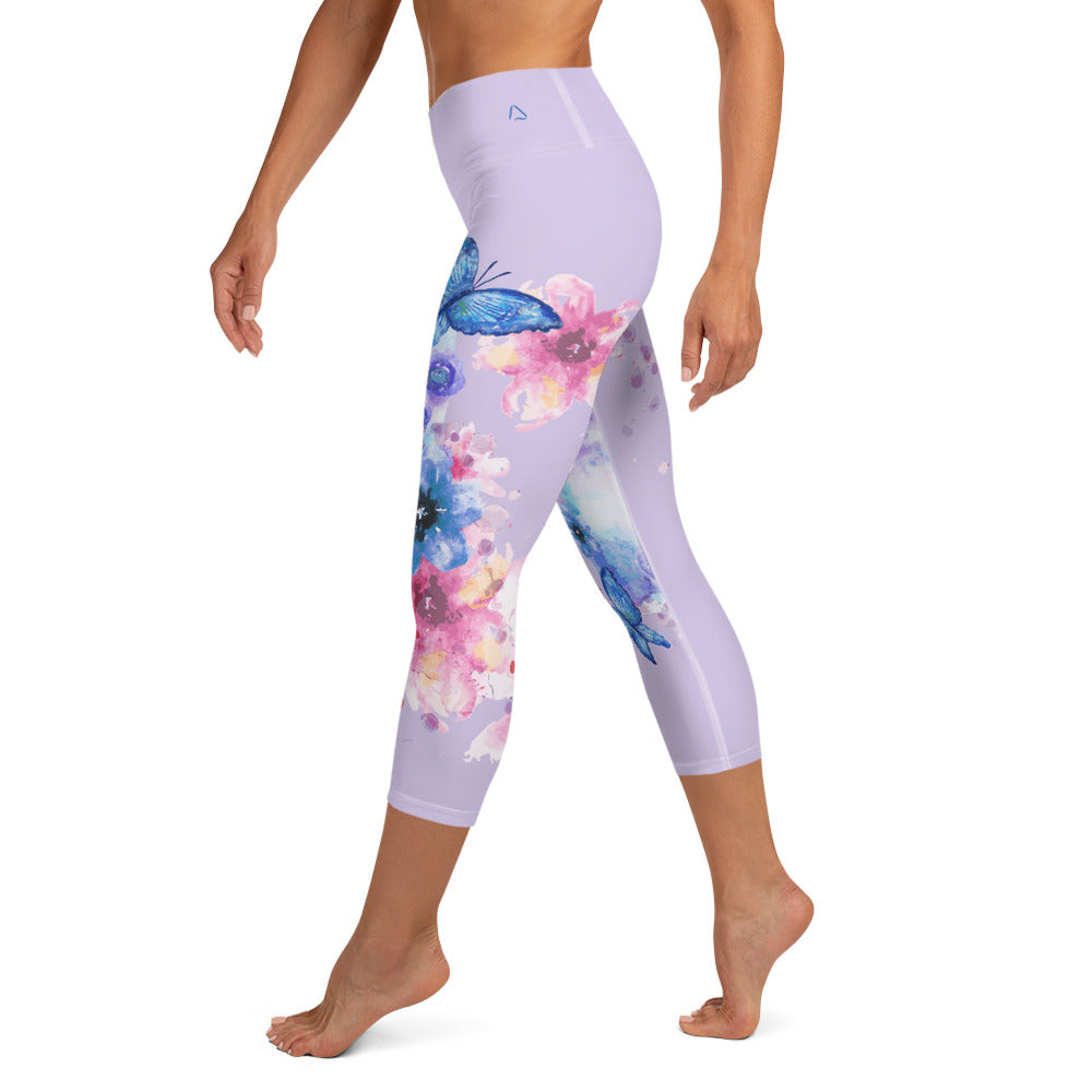 Watercolor Spring Yoga Capri Leggings