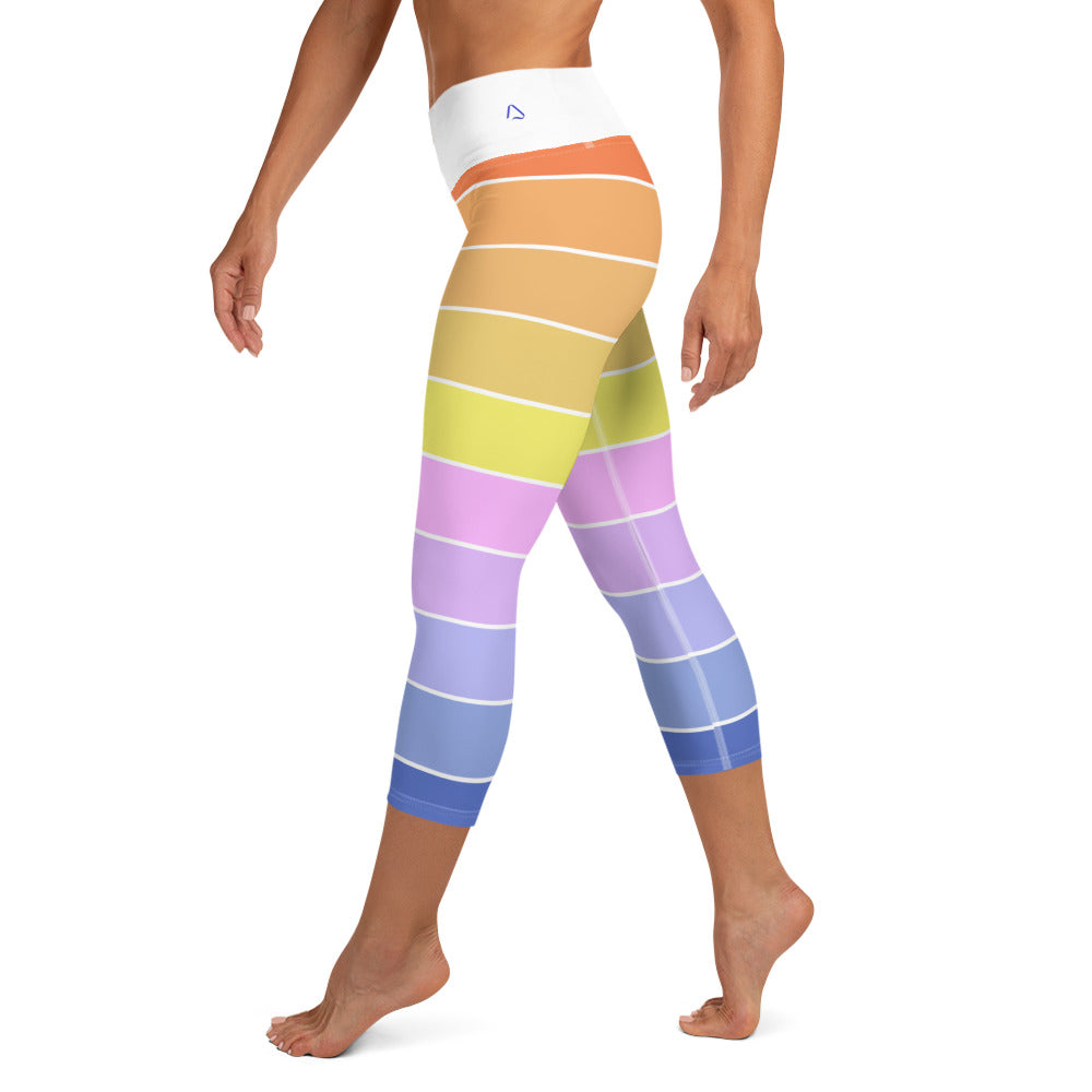 Pastel Rainbow Stripes Yoga Capri Leggings