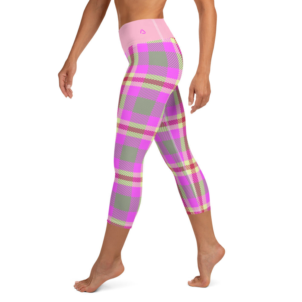 Pink Tartan Yoga Capri Leggings