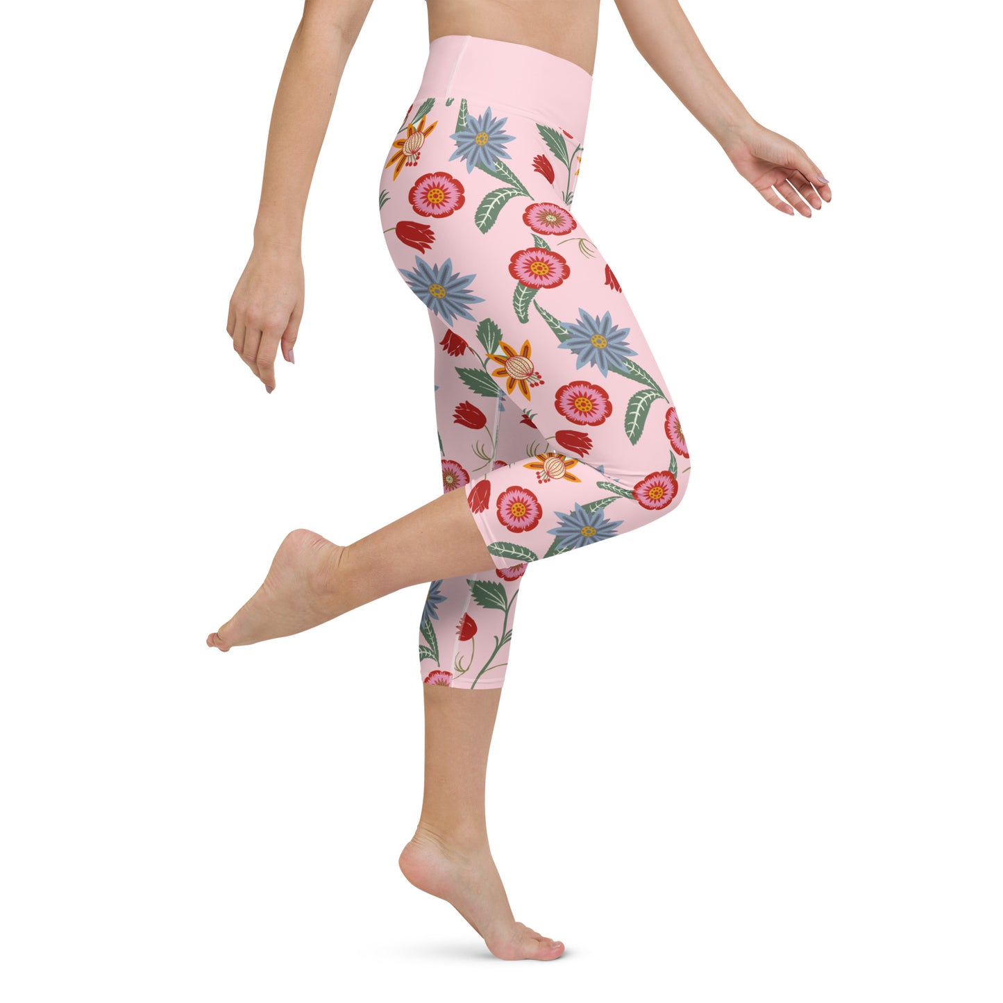 Vintage Pink Floral Yoga Capris