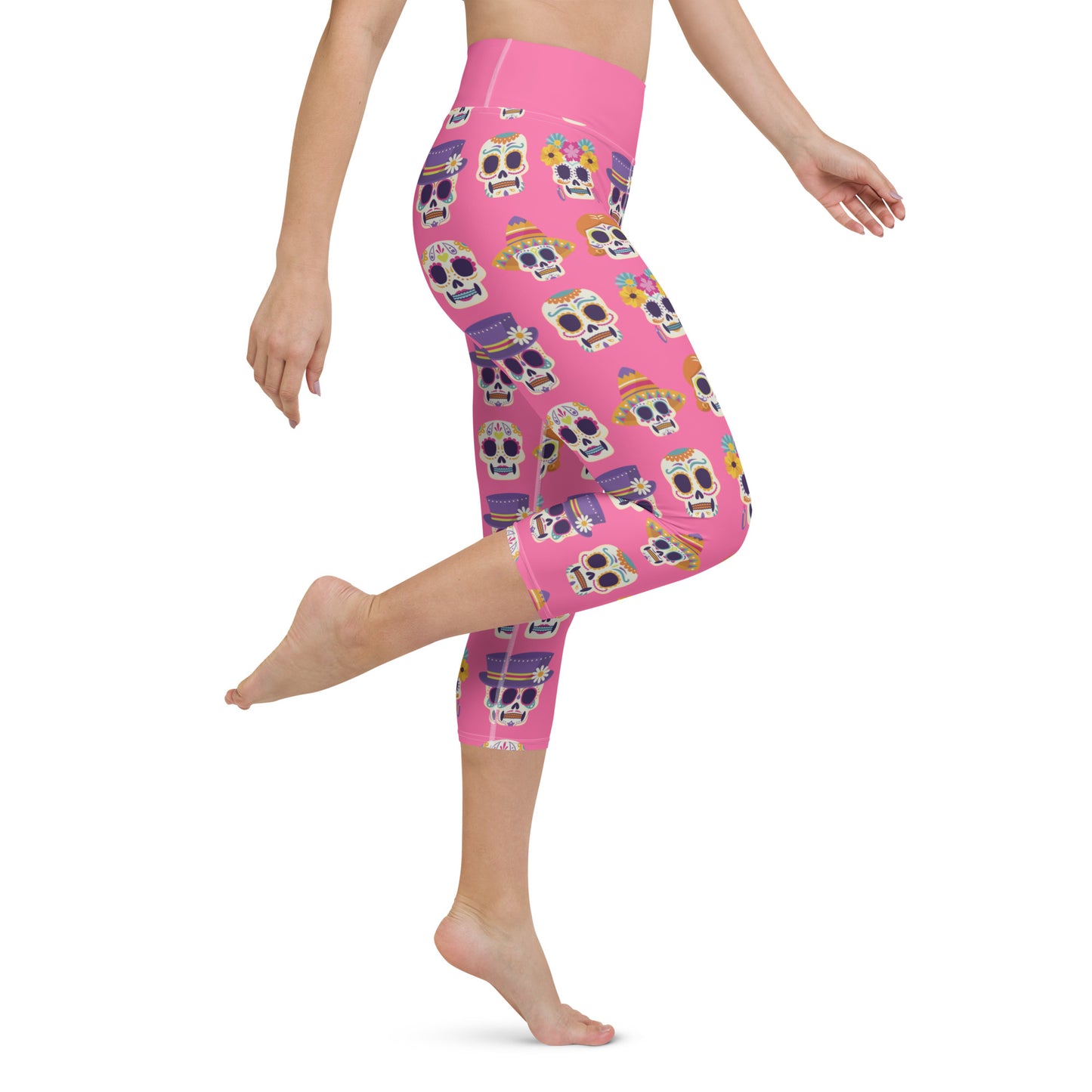 Playfully Pink Sugar Skulls Yoga Capris