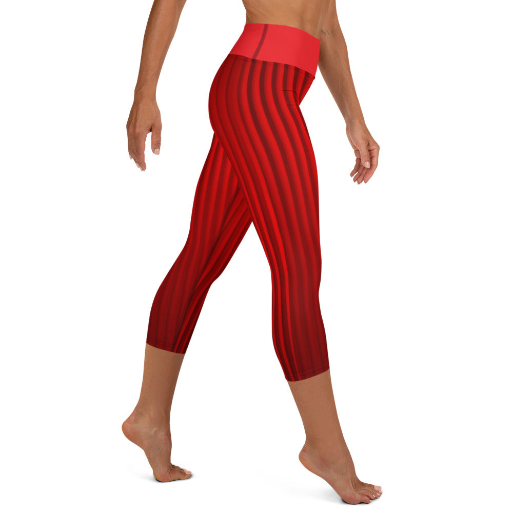 Red Cordoury Yoga Capri Leggings