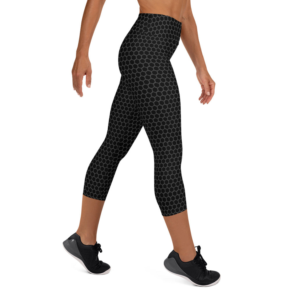 Black Carbon Fiber Yoga Capri Leggings