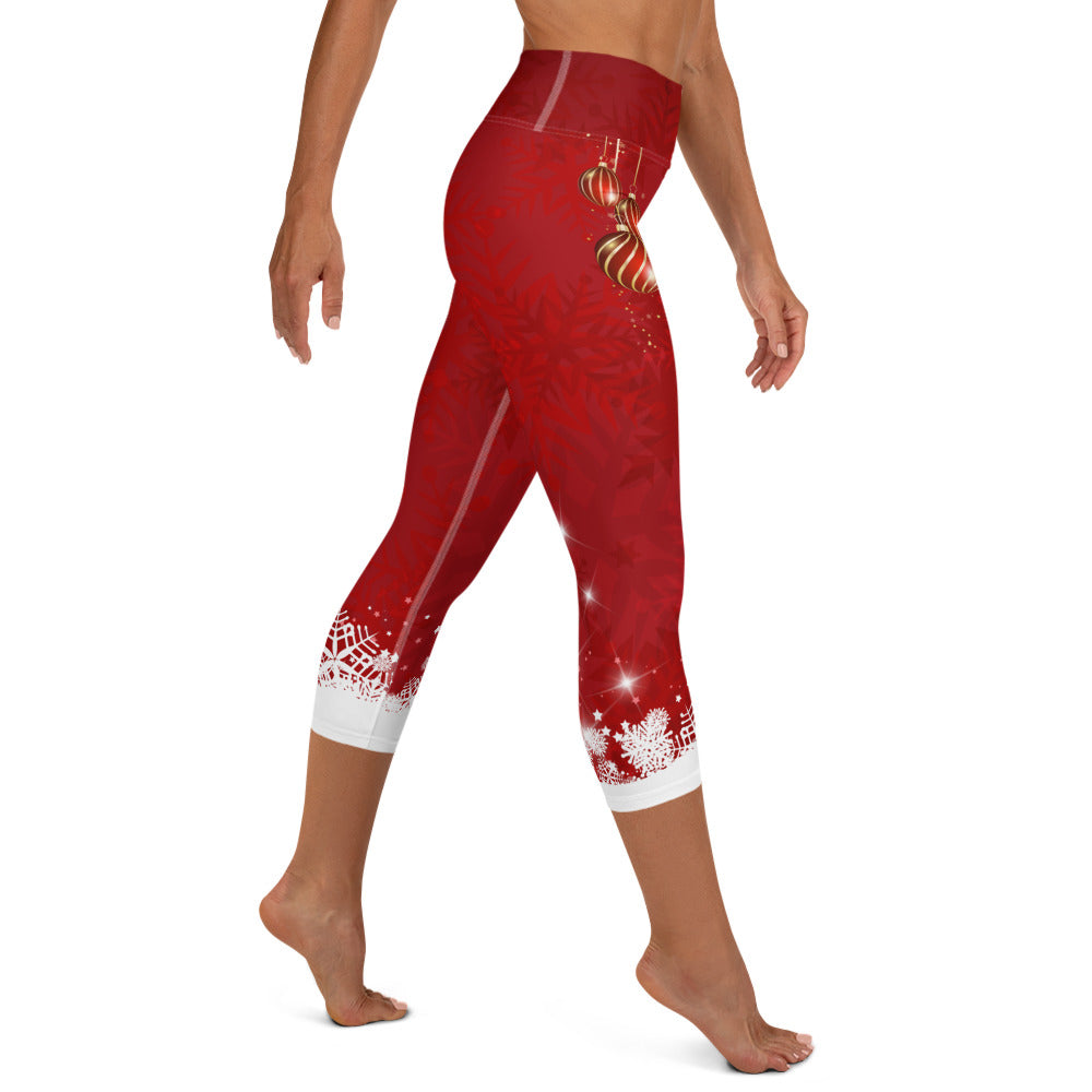 Snow Drift with Ornaments Yoga Capri Leggings