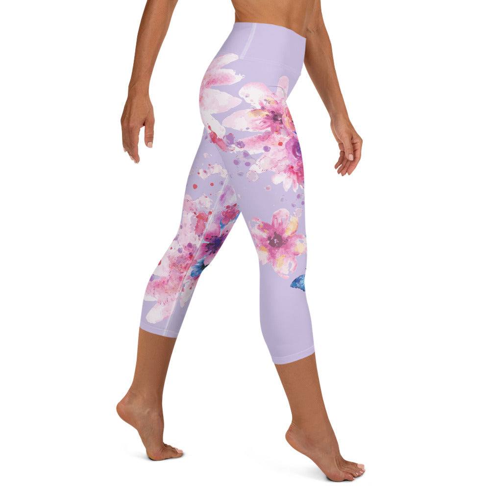 Watercolor Spring Yoga Capri Leggings