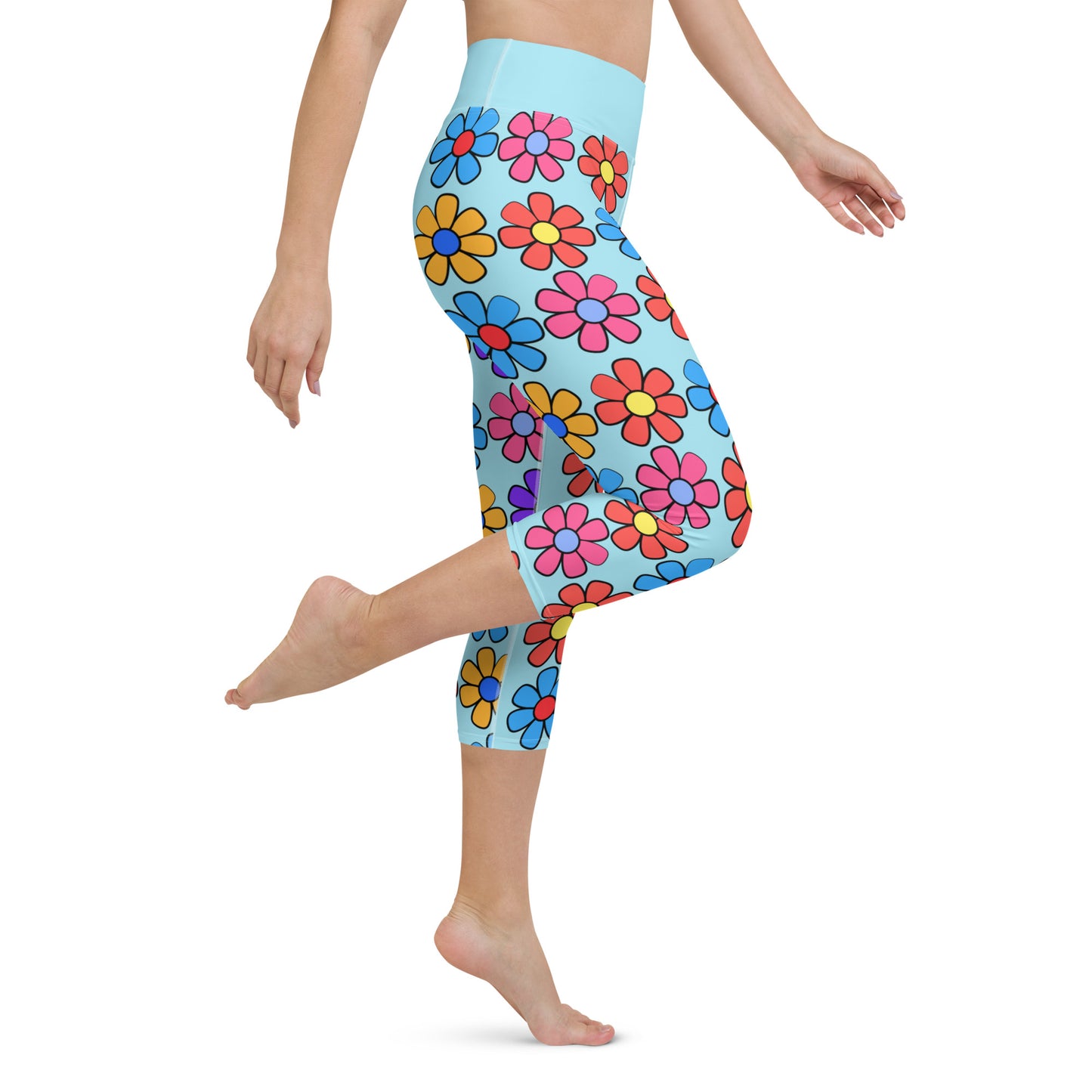 Big Colorful Daisies Yoga Capri Leggings