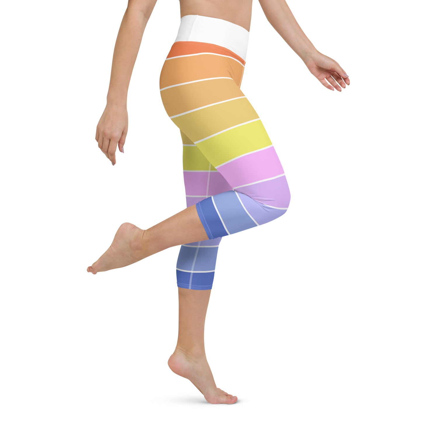 Pastel Rainbow Stripes Yoga Capri Leggings