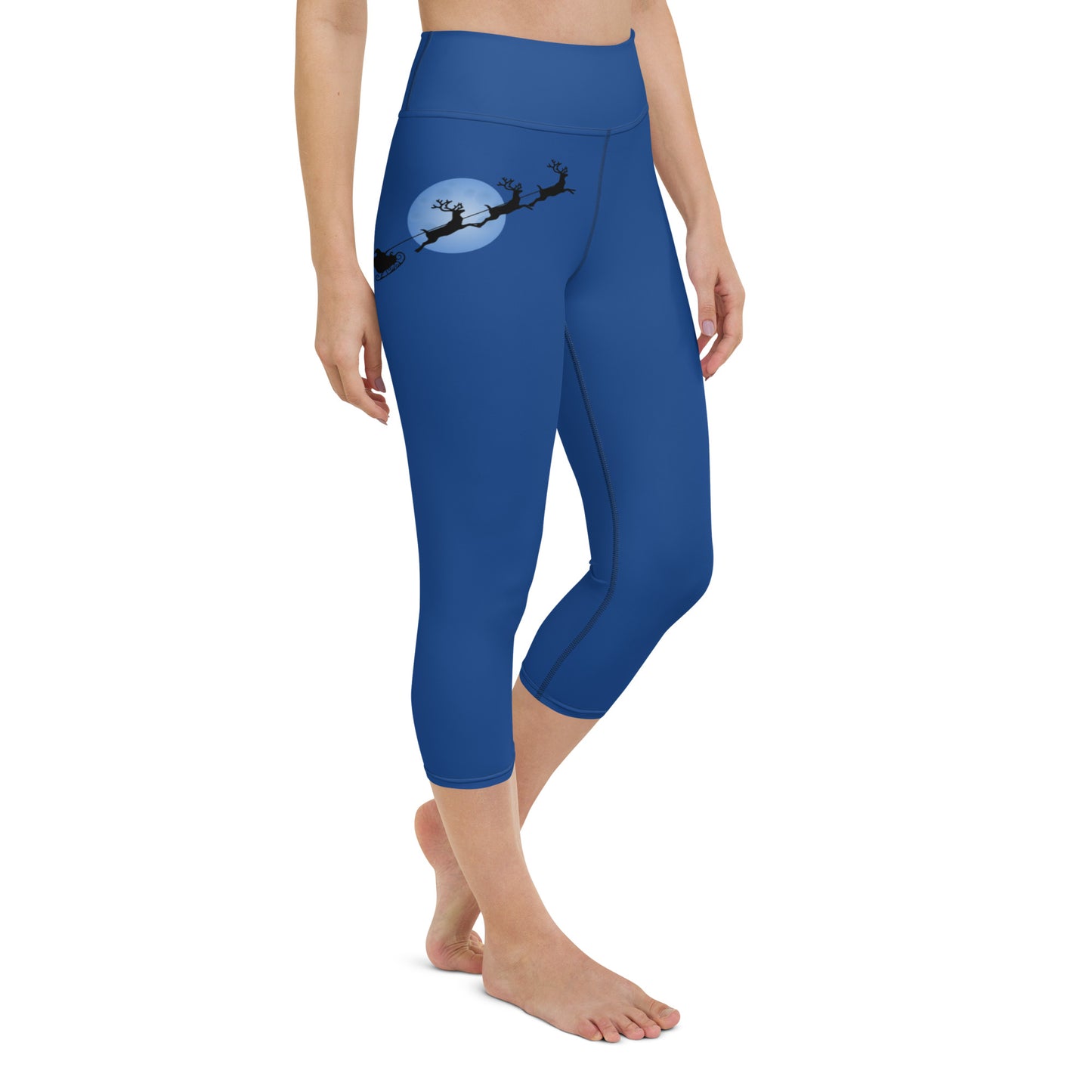 Santa's Sleigh in Blue Yoga Capri Leggings