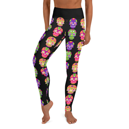 Black in Back Sugar Skulls Yoga Leggings