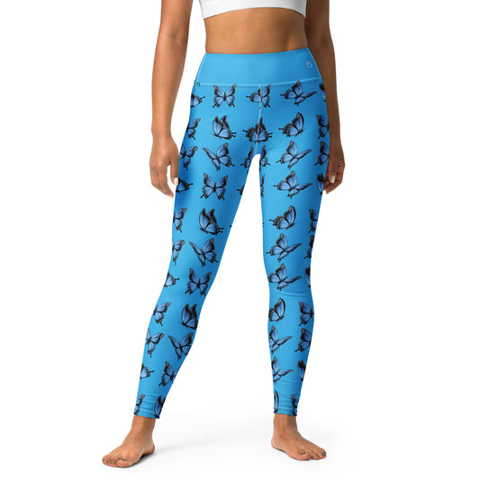 Bright Blue Butterflies Yoga Leggings