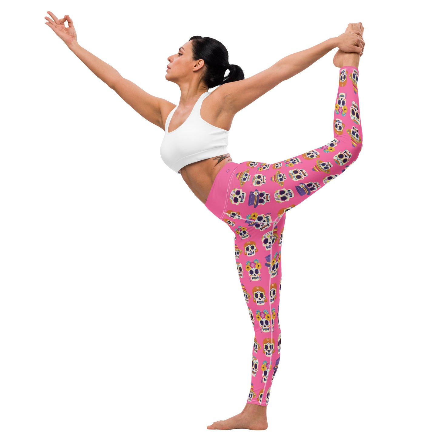 Playfully Pink Sugar Skulls Yoga Leggings