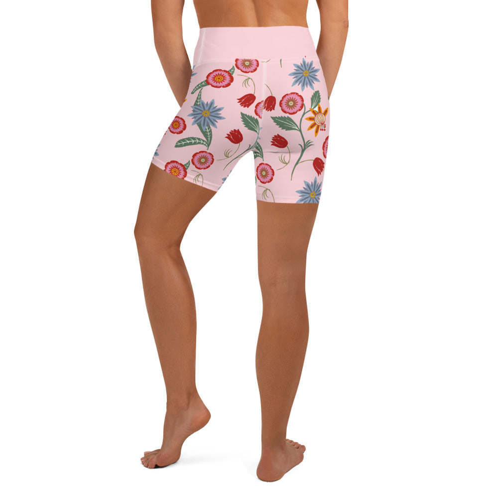 Vintage Pink Floral Yoga Shorts